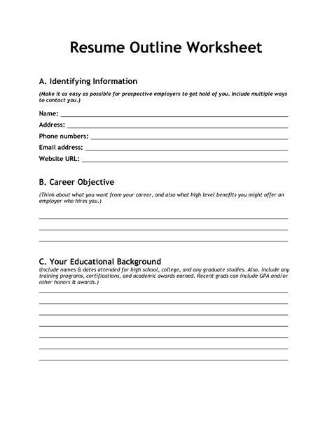 Printable Resume Worksheet